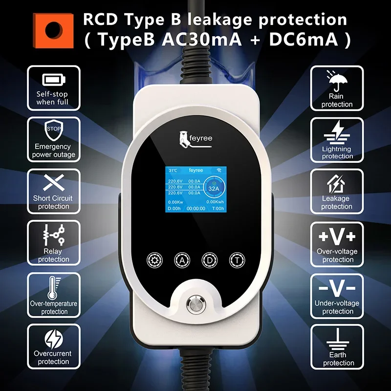 Feyree 22KW Tipe2 Kabel EVSE W - Ev Charger Type 2 22Kw 32A 3 Phase ulasan dan harga